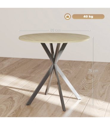 HOMCOM 80cm Round Dining Table, Industrial Kitchen Table with Steel Legs