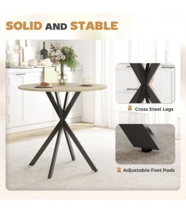 HOMCOM 80cm Round Dining Table, Industrial Kitchen Table with Steel Legs