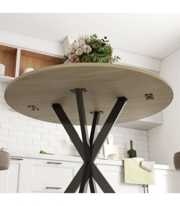 HOMCOM 80cm Round Dining Table, Industrial Kitchen Table with Steel Legs