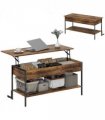 HOMCOM Industrial Lift Top Coffee Table with Storage Shelf Rustic Brown