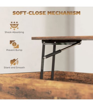 HOMCOM Industrial Lift Top Coffee Table with Storage Shelf Rustic Brown