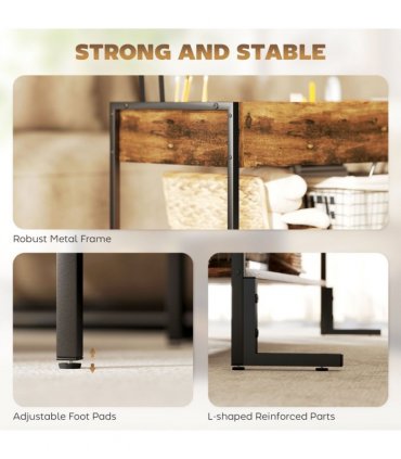 HOMCOM Industrial Lift Top Coffee Table with Storage Shelf Rustic Brown