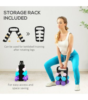 SPORTNOW Dumbbells Set with Storage Rack, 2 x 1kg, 2 x 2kg, 2 x 3kg, Pink