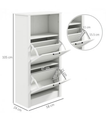 HOMCOM Modern Shoe Cabinet with 2 Flip Drawers and Adjustable Shelves, White