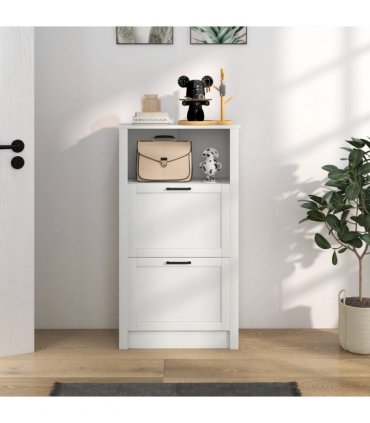 HOMCOM Modern Shoe Cabinet with 2 Flip Drawers and Adjustable Shelves, White