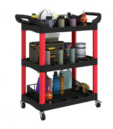 HOMCOM 3-Tier Rolling Tool Cart, Tool Trolley on Wheels for Garage, Black