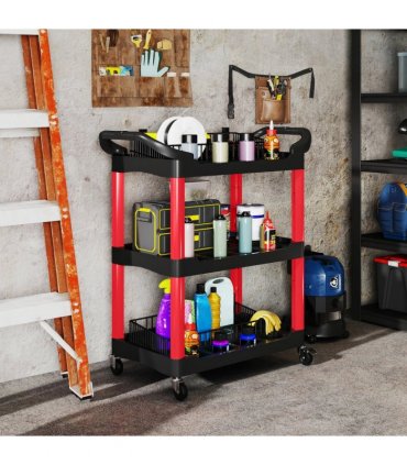 HOMCOM 3-Tier Rolling Tool Cart, Tool Trolley on Wheels for Garage, Black