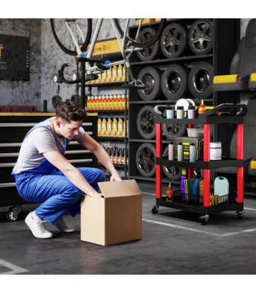 HOMCOM 3-Tier Rolling Tool Cart, Tool Trolley on Wheels for Garage, Black