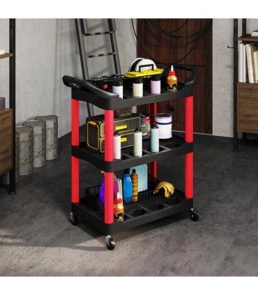 HOMCOM 3-Tier Rolling Tool Cart, Tool Trolley on Wheels for Garage, Black