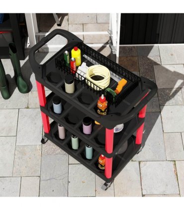 HOMCOM 3-Tier Rolling Tool Cart, Tool Trolley on Wheels for Garage, Black