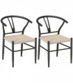 HOMCOM Weave Dining Chairs Set of 2 with Y-Shaped Backrest Hemp Seat Black