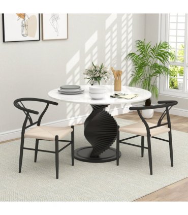 HOMCOM Weave Dining Chairs Set of 2 with Y-Shaped Backrest Hemp Seat Black