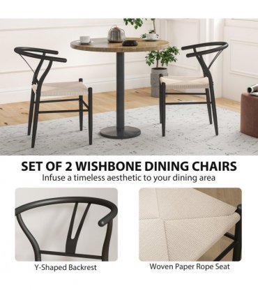 HOMCOM Weave Dining Chairs Set of 2 with Y-Shaped Backrest Hemp Seat Black