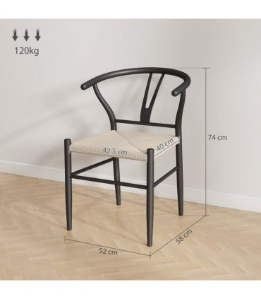 HOMCOM Weave Dining Chairs Set of 2 with Y-Shaped Backrest Hemp Seat Black