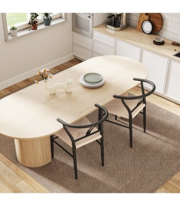 HOMCOM Weave Dining Chairs Set of 2 with Y-Shaped Backrest Hemp Seat Black