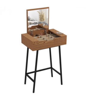 HOMCOM Industrial Vanity Desk with Mirror and Steel Legs Natural Wood Effect