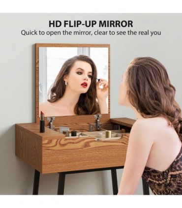 HOMCOM Industrial Vanity Desk with Mirror and Steel Legs Natural Wood Effect