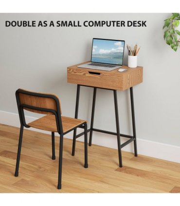 HOMCOM Industrial Vanity Desk with Mirror and Steel Legs Natural Wood Effect