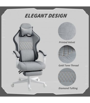 HOMCOM Printed Velvet Computer Recliner Chair with Adjustable Height, Grey