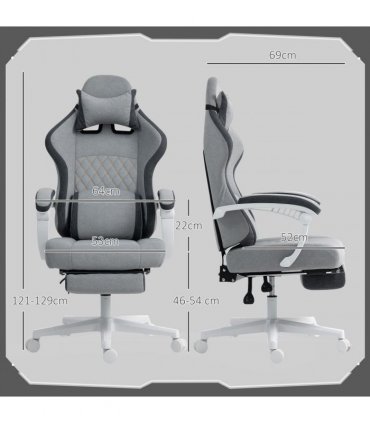 HOMCOM Printed Velvet Computer Recliner Chair with Adjustable Height, Grey