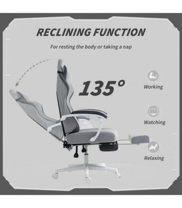 HOMCOM Printed Velvet Computer Recliner Chair with Adjustable Height, Grey