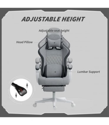 HOMCOM Printed Velvet Computer Recliner Chair with Adjustable Height, Grey