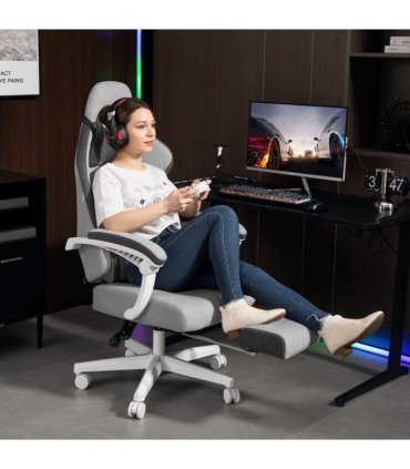 HOMCOM Printed Velvet Computer Recliner Chair with Adjustable Height, Grey