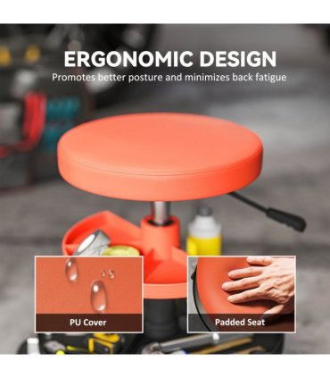 HOMCOM Rolling Mechanic Stool, 135kg Capacity Workshop Stool, Yellow