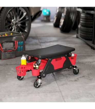 HOMCOM Rolling Mechanic Stool, 135kg Capacity Workshop Stool, Red