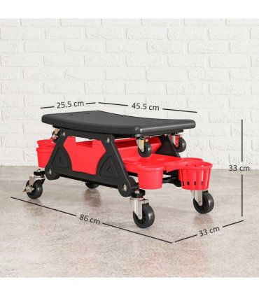 HOMCOM Rolling Mechanic Stool, 135kg Capacity Workshop Stool, Red