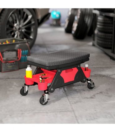 HOMCOM Rolling Mechanic Stool, 135kg Capacity Workshop Stool, Black