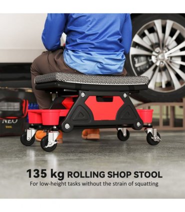 HOMCOM Rolling Mechanic Stool, 135kg Capacity Workshop Stool, Black
