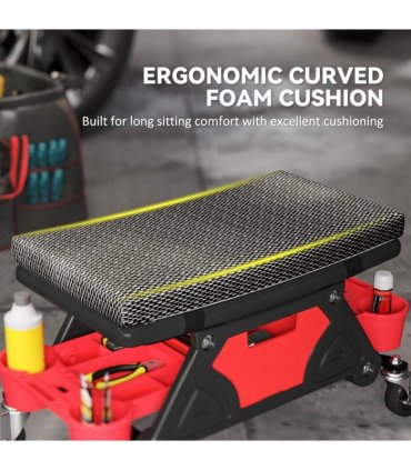 HOMCOM Rolling Mechanic Stool, 135kg Capacity Workshop Stool, Black