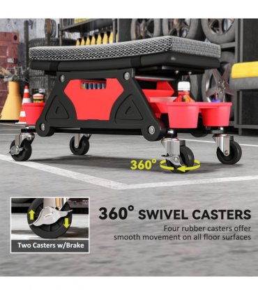 HOMCOM Rolling Mechanic Stool, 135kg Capacity Workshop Stool, Black