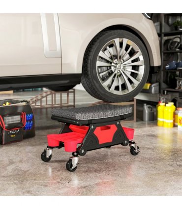 HOMCOM Rolling Mechanic Stool, 135kg Capacity Workshop Stool, Black
