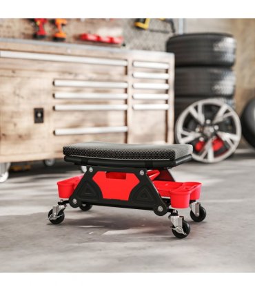 HOMCOM Rolling Mechanic Stool, 135kg Capacity Workshop Stool, Black