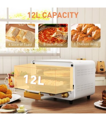 HOMCOM Small Toaster Oven, 12L Mini Countertop Oven with Glass Door, White