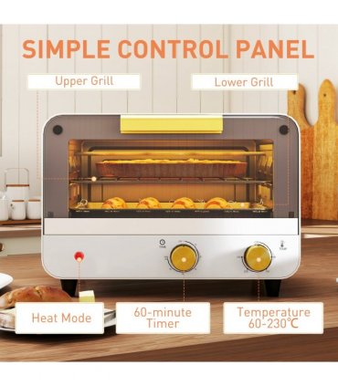 HOMCOM Small Toaster Oven, 12L Mini Countertop Oven with Glass Door, White