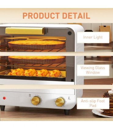HOMCOM Small Toaster Oven, 12L Mini Countertop Oven with Glass Door, White