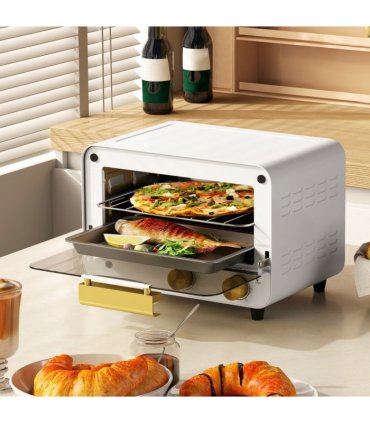 HOMCOM Small Toaster Oven, 12L Mini Countertop Oven with Glass Door, White