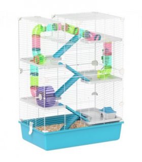 PawHut 6 Tier Hamster Cage with Twin Tower and Accessories, Light Blue