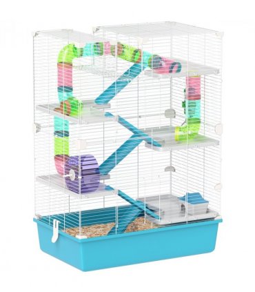 PawHut 6 Tier Hamster Cage with Twin Tower and Accessories, Light Blue