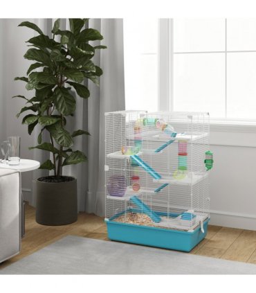 PawHut 6 Tier Hamster Cage with Twin Tower and Accessories, Light Blue
