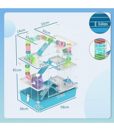 PawHut 6 Tier Hamster Cage with Twin Tower and Accessories, Light Blue