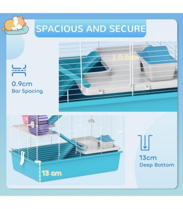 PawHut 6 Tier Hamster Cage with Twin Tower and Accessories, Light Blue