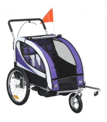 HOMCOM 2 Seat Child Bike Trailer, Baby Bicycle Trailer for 2 Kids, Purple