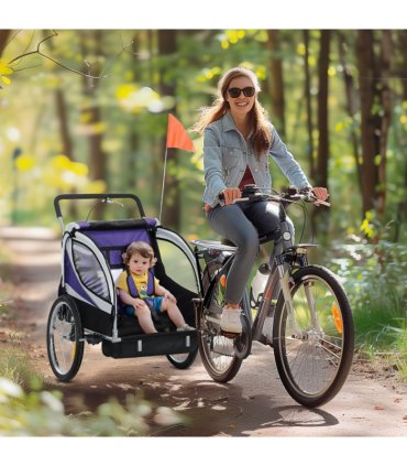 HOMCOM 2 Seat Child Bike Trailer, Baby Bicycle Trailer for 2 Kids, Purple