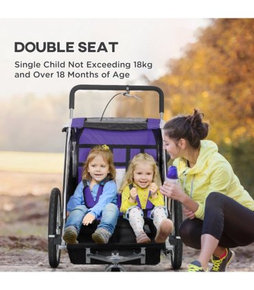 HOMCOM 2 Seat Child Bike Trailer, Baby Bicycle Trailer for 2 Kids, Purple