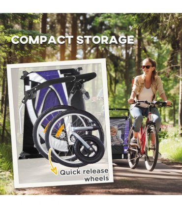 HOMCOM 2 Seat Child Bike Trailer, Baby Bicycle Trailer for 2 Kids, Purple