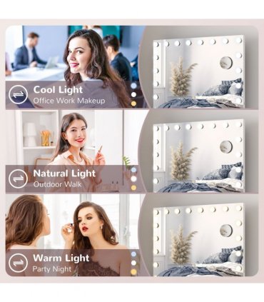 HOMCOM Hollywood Vanity Mirror with Lights, 10X Magnifying, USB Port, White